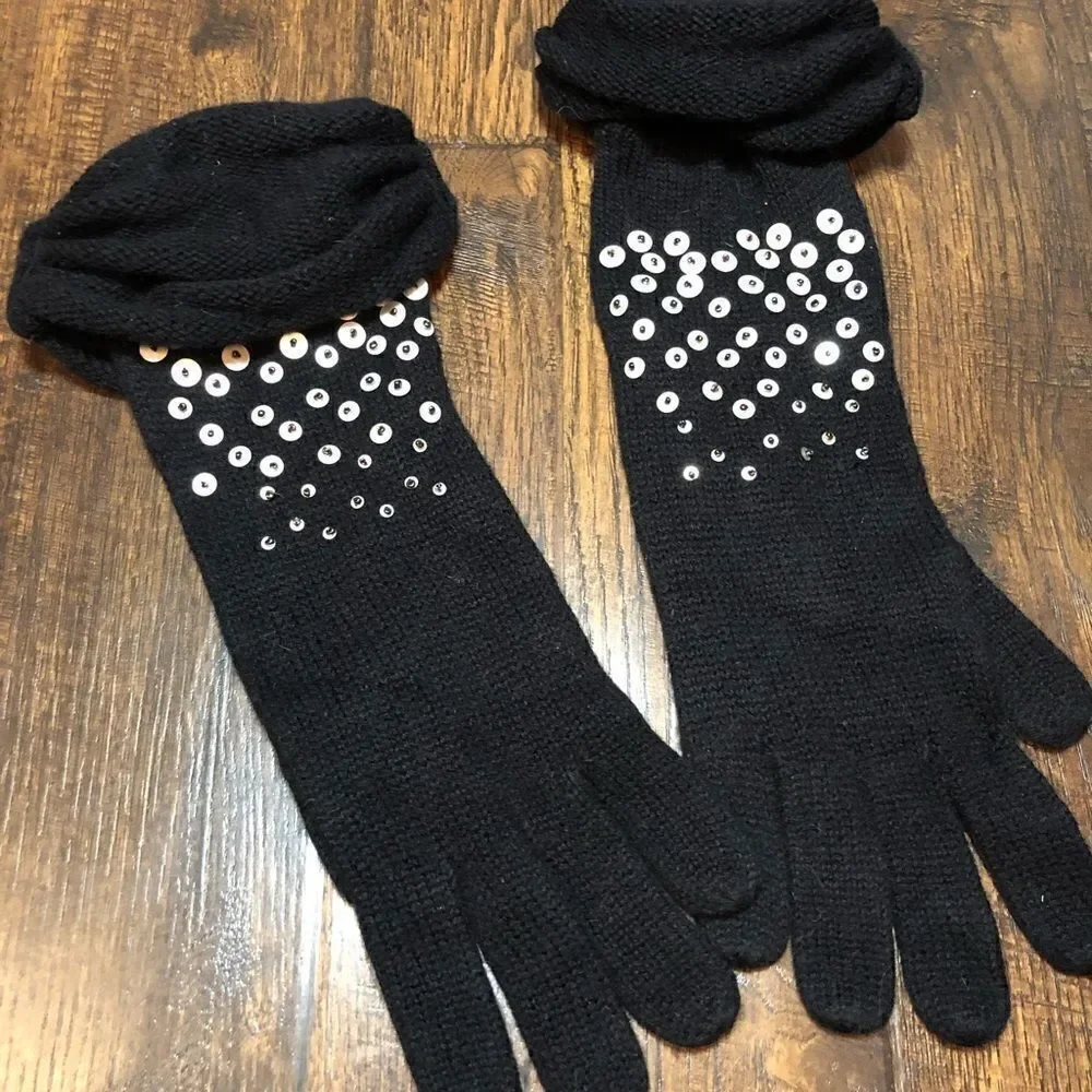 Black vintage wool scrunch glitter gloves